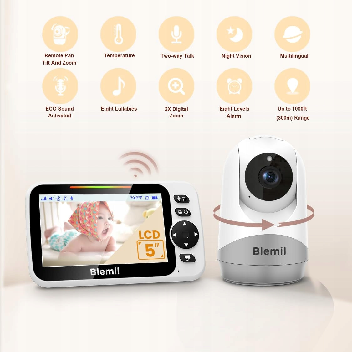 VTECH Baby Monitor Electronic Audio Camera 30h Battery 5 Inch Screen Packaging status original