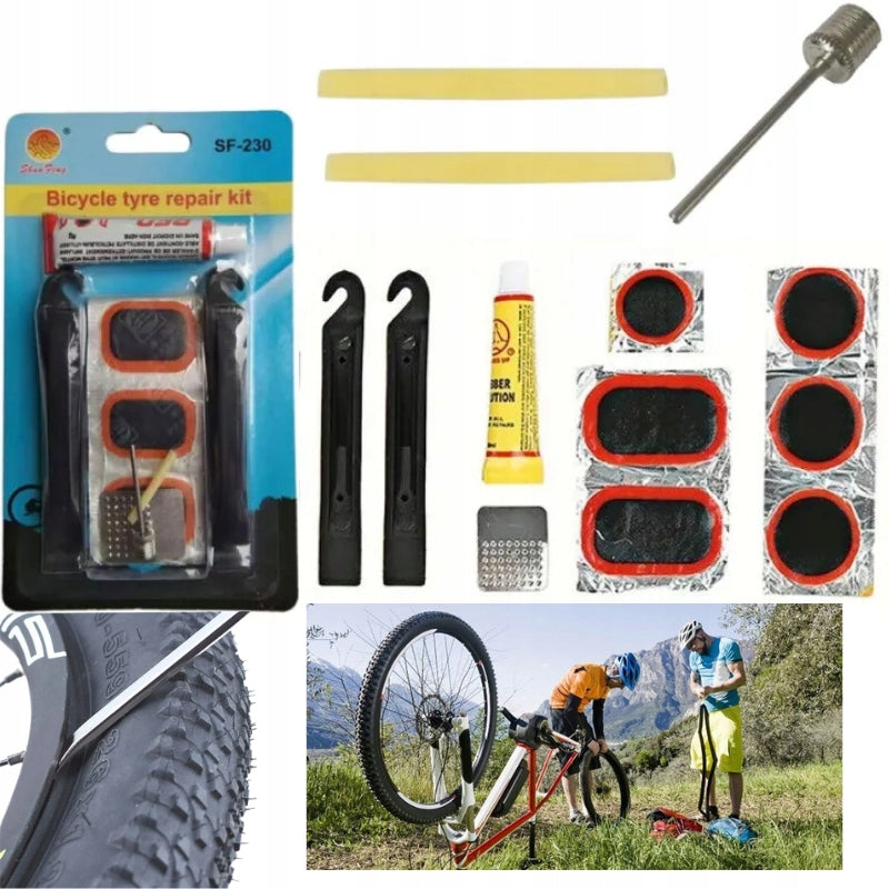 VULCANIZATION KIT FOR BICYCLE INNER TUBES REPAIR PATCHES WITH SPOONS + GLUE