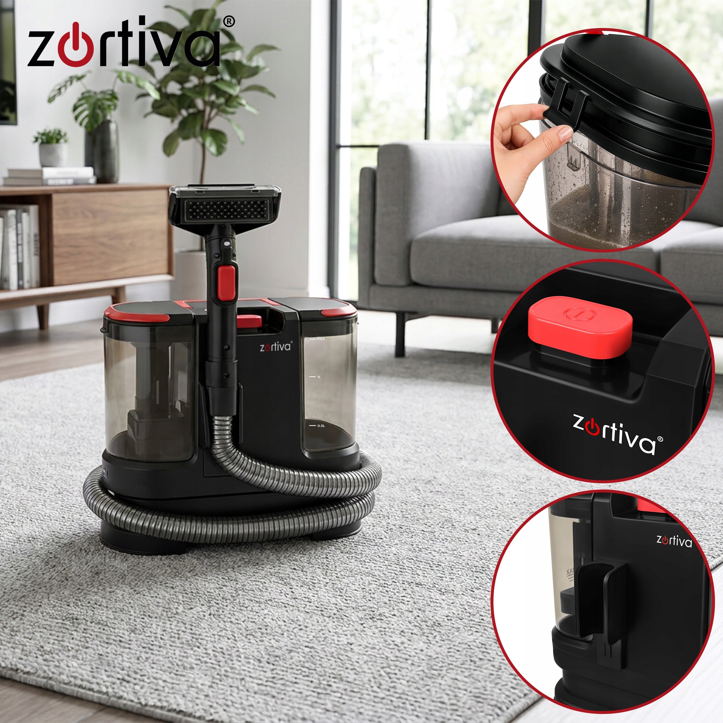 VacTrim 800W 17000 Pa Washing Vacuum Cleaner for Carpet and Hair Upholstery Clean water tank capacity 1.8 l