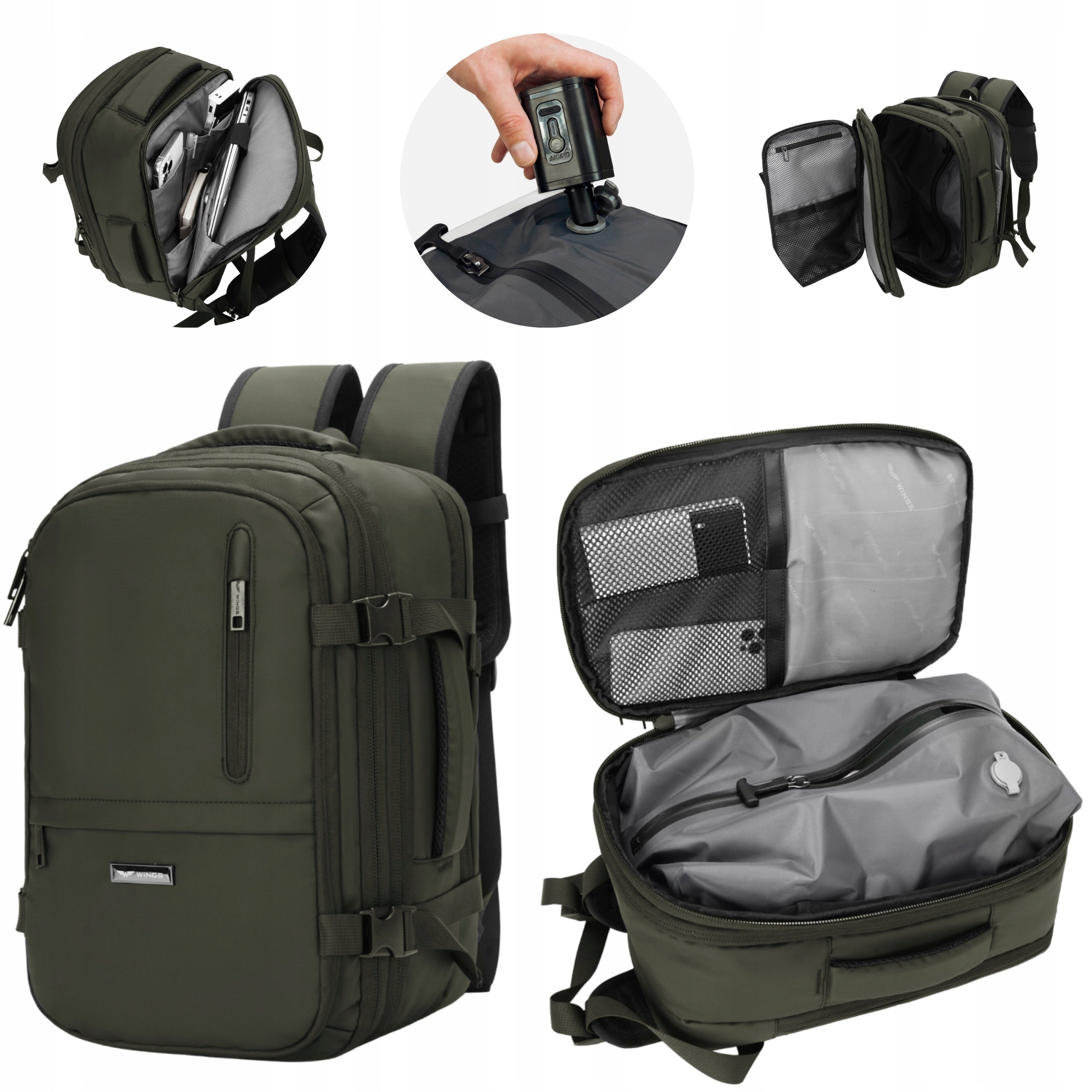Vacuum Backpack WINGS 40x20x25 Hand Luggage Ryanair Wizz Air Green