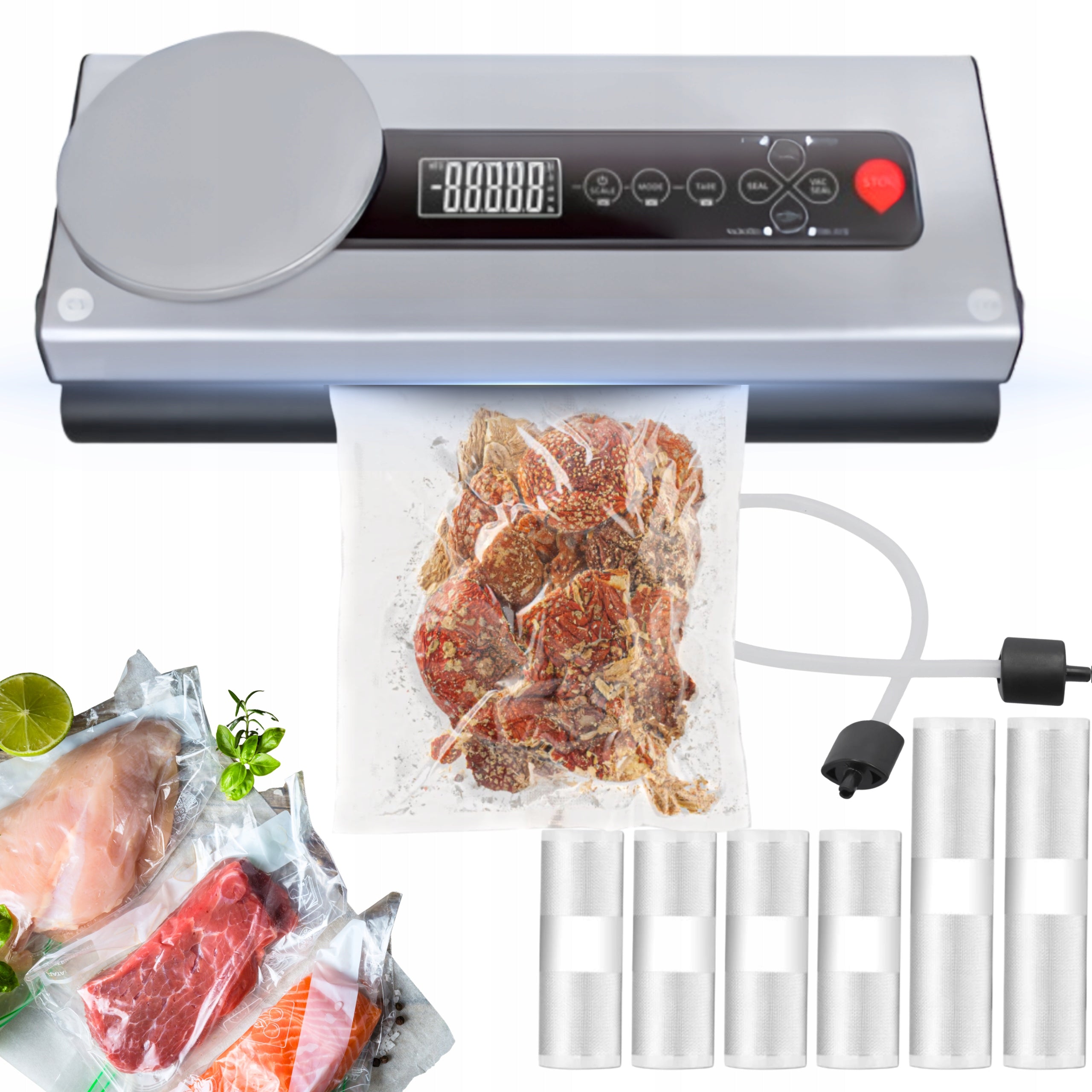 Vacuum Welding Machine For Food Automatic Weight Guillotine + Bags Foil