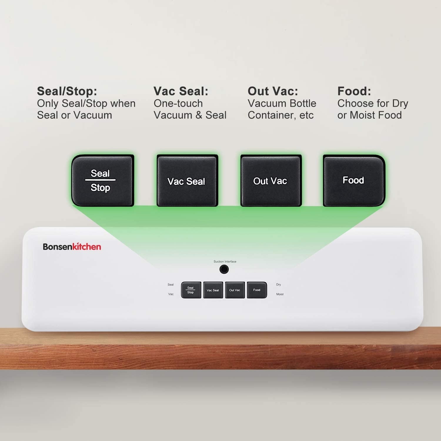 Vacuum welding machine Bonsenkitchen VS3803 white 125 W 2129P Manufacturer code VS3803
