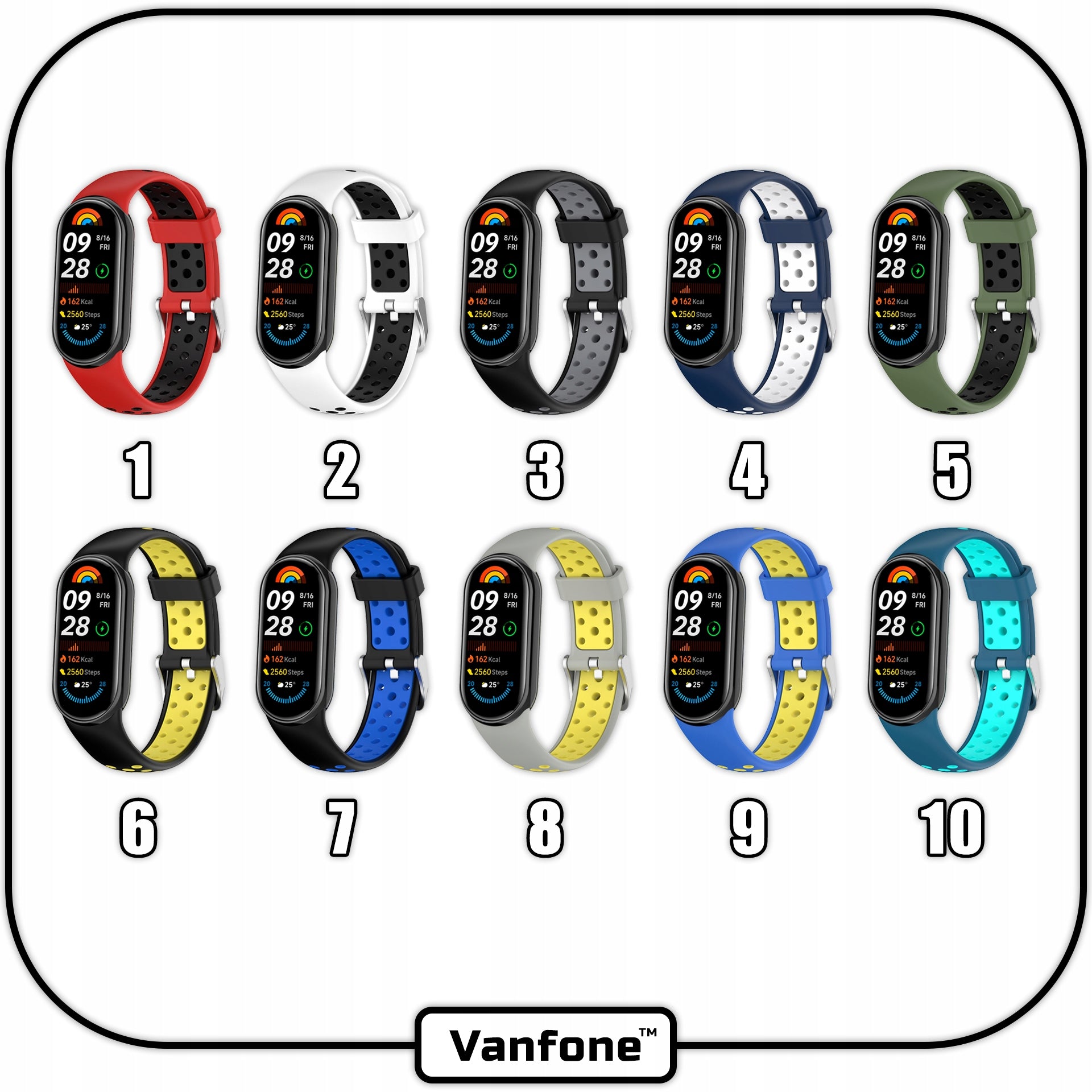 Vanfone band for Xiaomi Mi Smart Band 8/9/10 | 10 SUPER COLORS Packaging status original