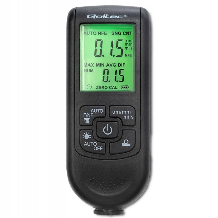 Varnish Thickness Tester Qoltec LCD 0-2000m Measurement Aluminium Steel Manufacturer code 50630