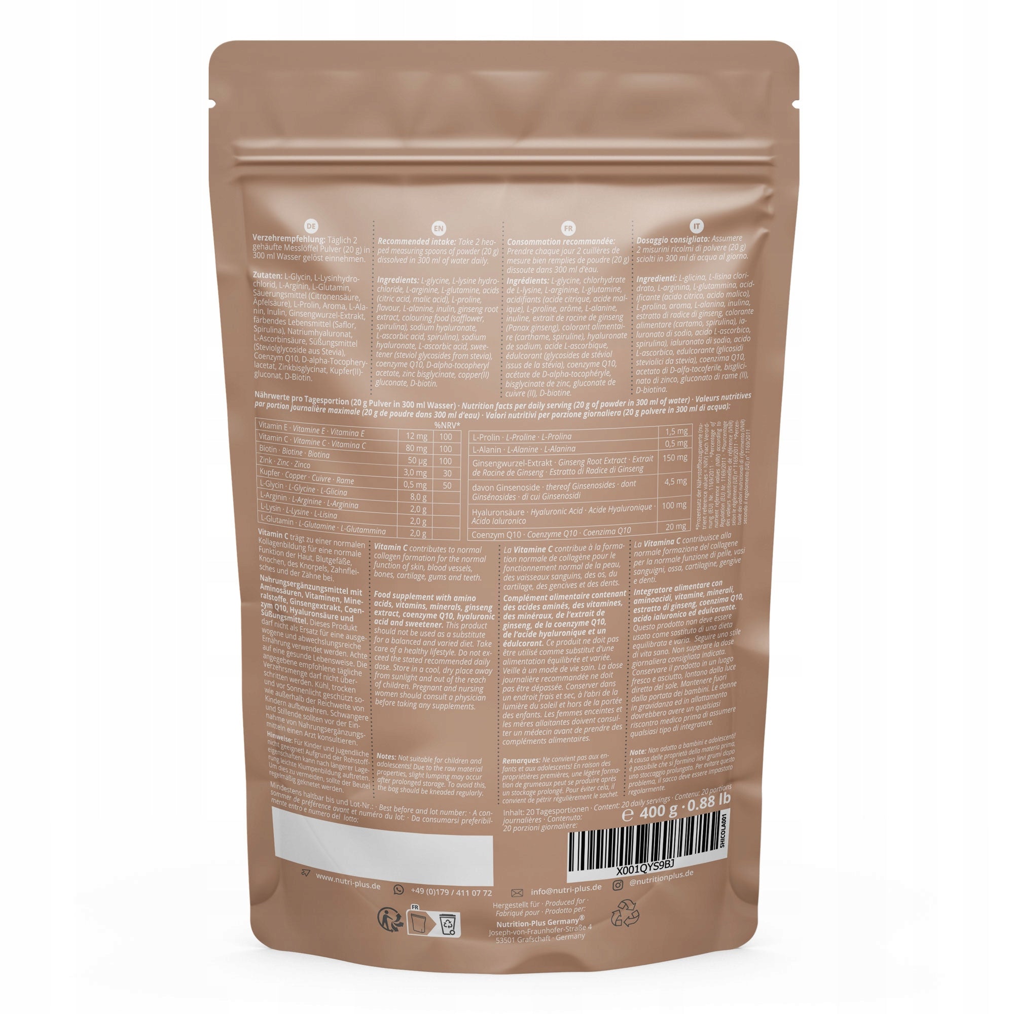 Vegan Collagen + Vitamins, Minerals, Ginseng, Green Apple, 400g Brand Nutri-Plus