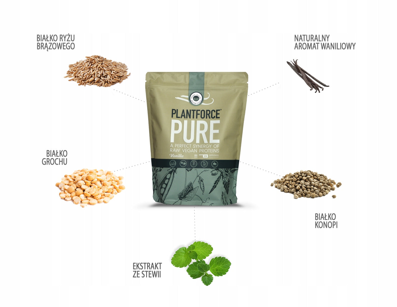 Vegan protein Plantforce PURE - vanilla (25 servings/800g) Expiration date at least 3 months from the date of purchase