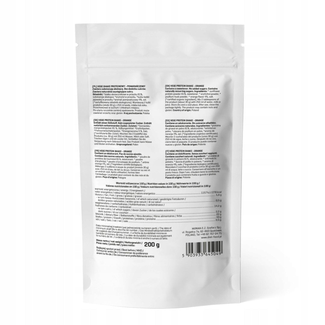 Vege protein shake, orange, BIO, 200g, Diet-Food Expiration date at least 1 month from the date of purchase