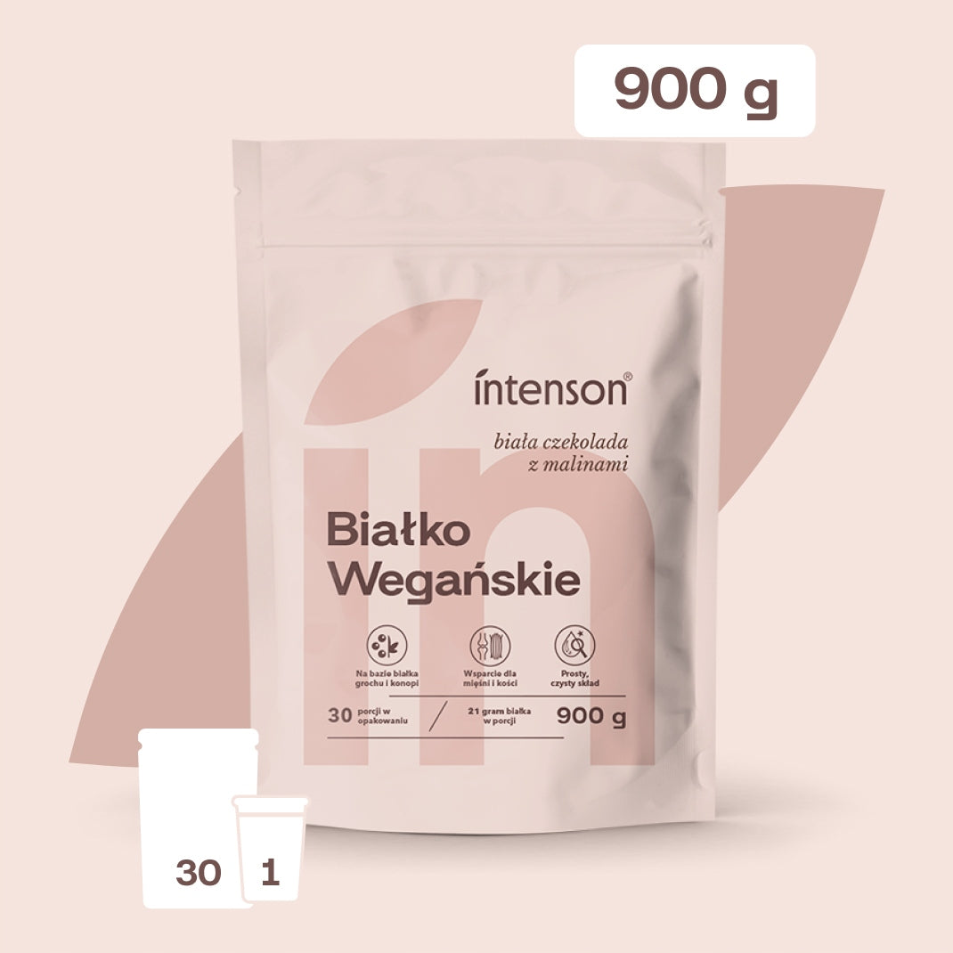 Vegetable protein Intenson PEA PROTEIN 0,9KG VEGAN White chocolate raspberry Manufacturer code 5905454133197
