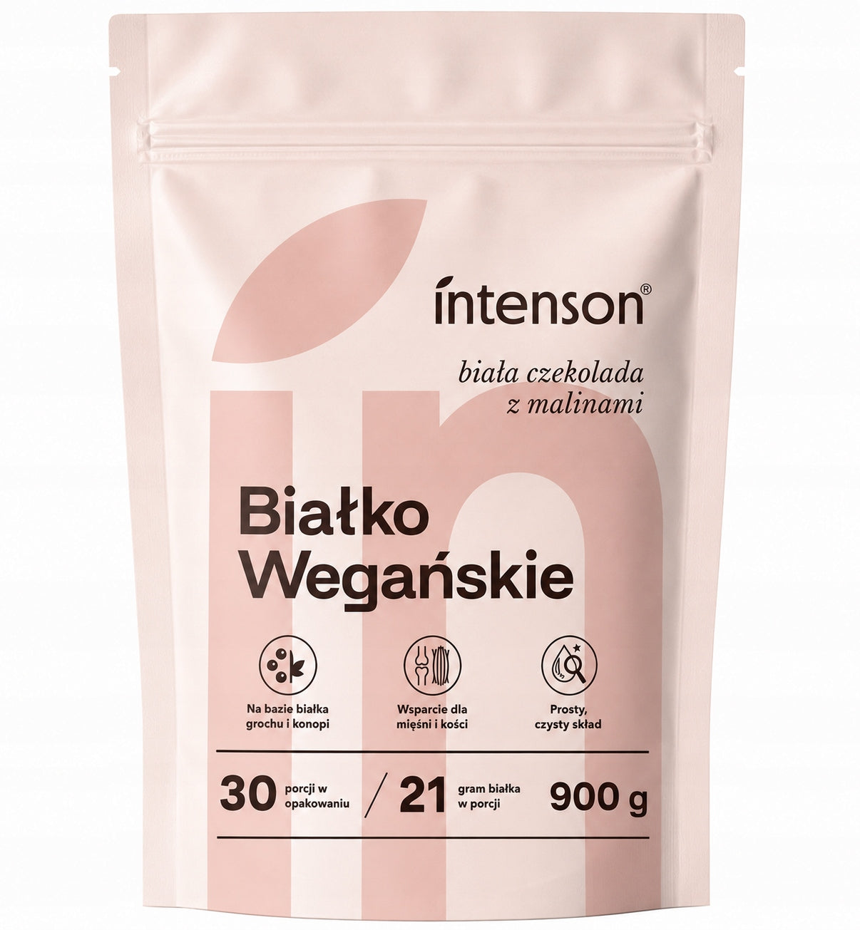 Vegetable protein Intenson PEA PROTEIN 0,9KG VEGAN White chocolate raspberry