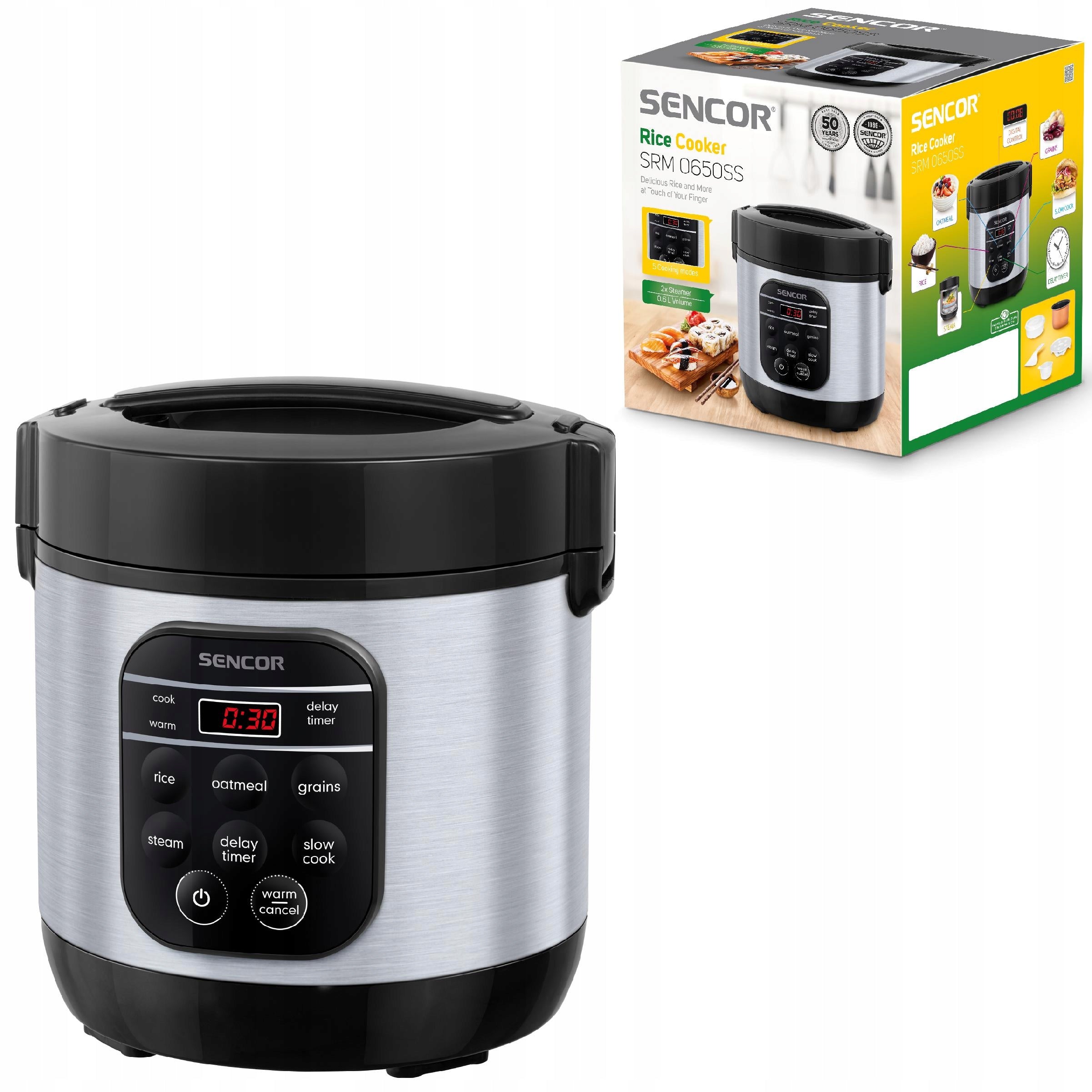 Vegetable rice cooking pot RICE COOKER 0,6L 360W silver Sencor SRM 0650SS Packaging status original