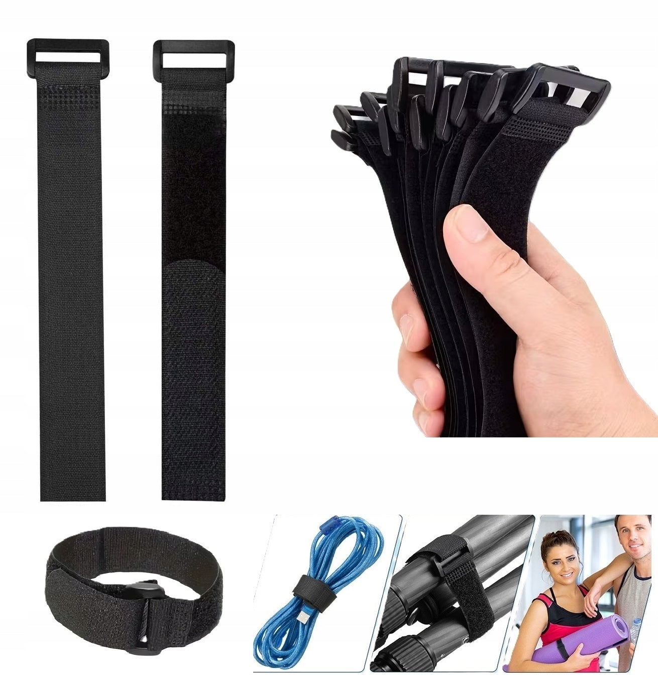 Velcro bands for cables – organizer 20 cm x 2 cm Set of 10 black