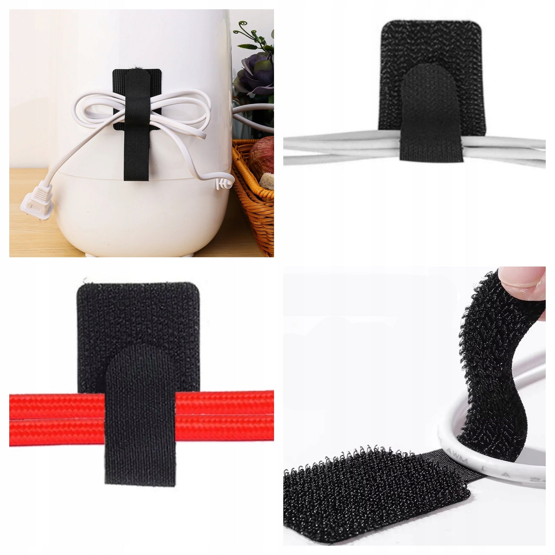 Velcro for cable wires SELF-ADHESIVE 35/28x90 black 4 pieces Manufacturer code rzep samoprzylepny organizer