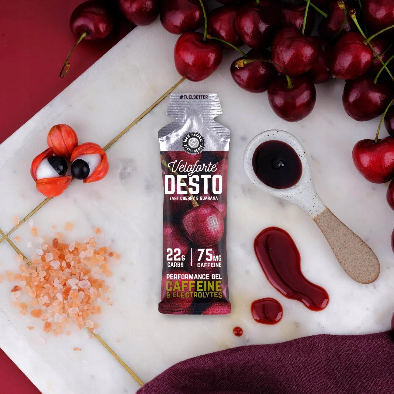 Veloforte Desto Gel 33 g natural cherry energy gel with caffeine Packaging status original