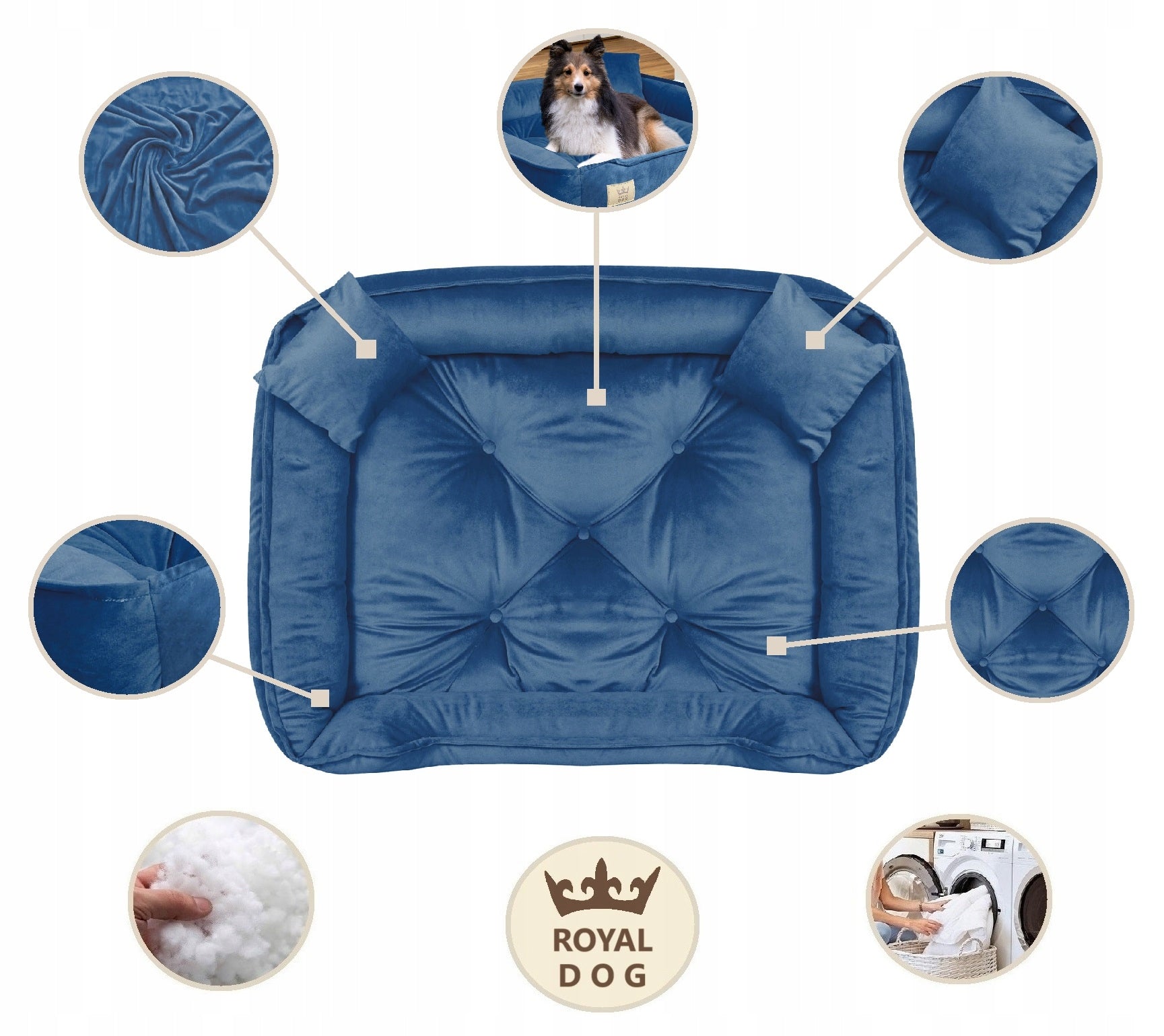 Velour Bed for Cat Dog Bedding Couch Playpen 100x75 cm Blue Length 100 cm