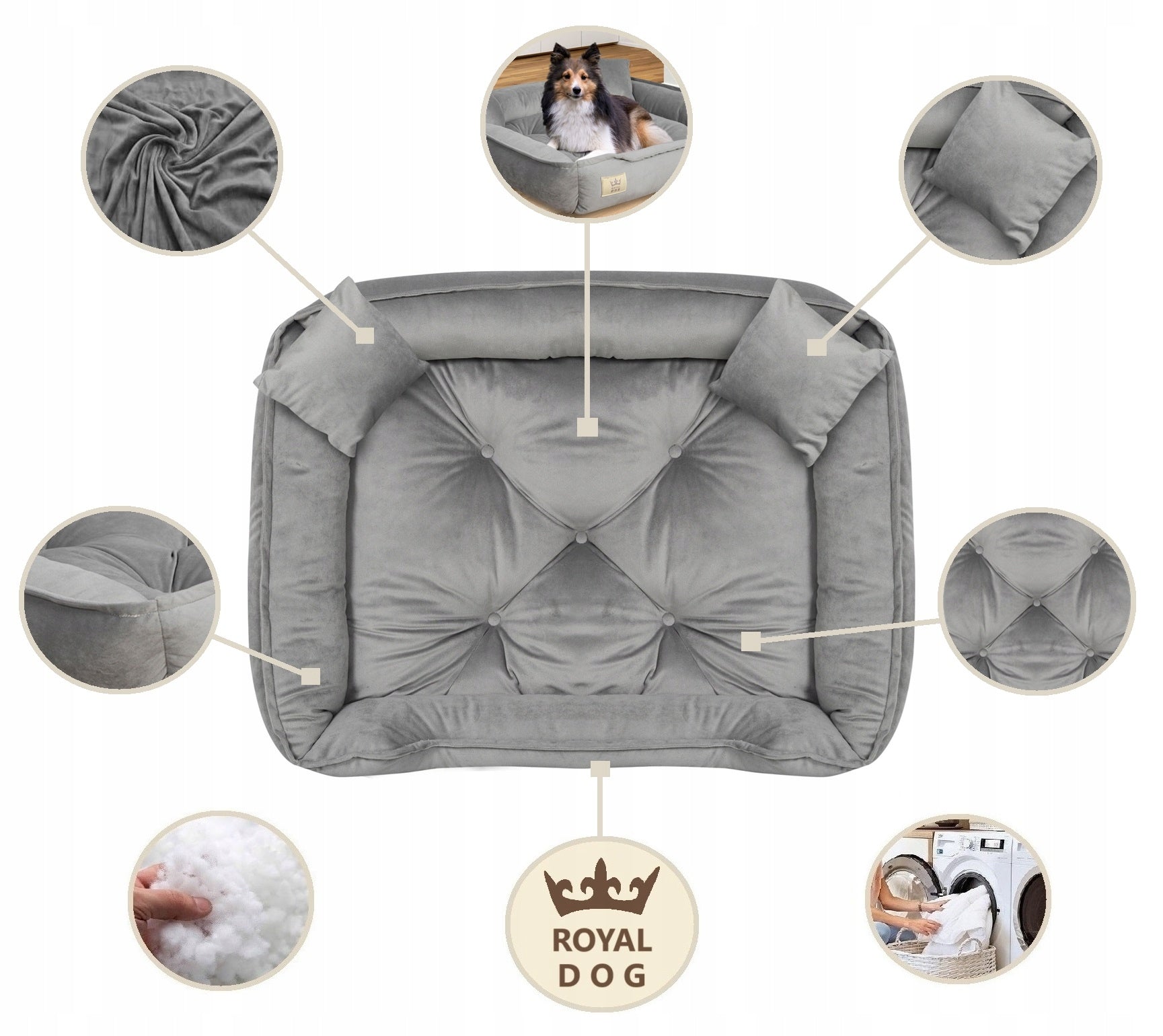 Velour Bed for Cat Dog Bedding Couch Playpen 100x75 cm Grey Length 100 cm