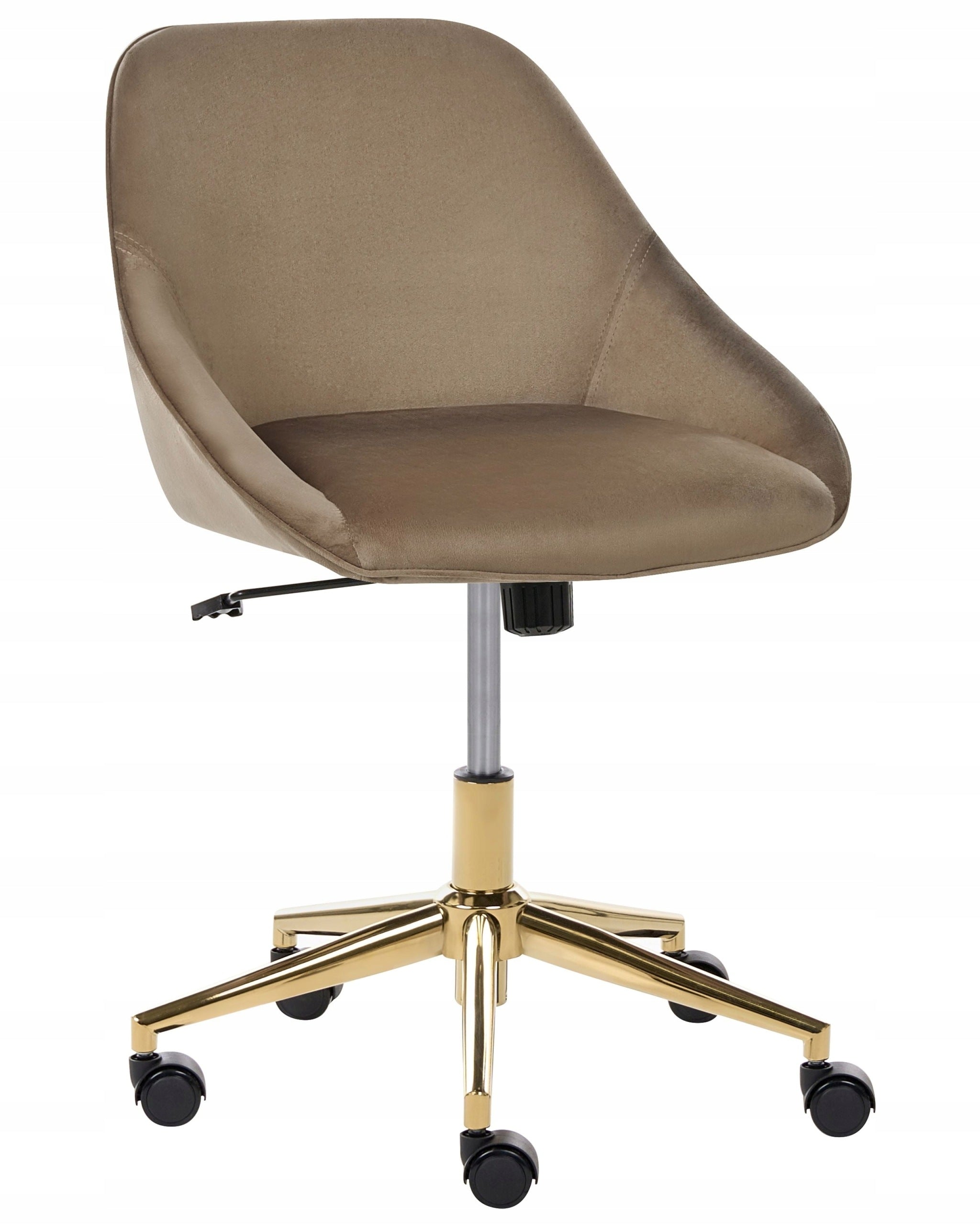 Velour Office Chair Brown Adjustable Swivel Metal Feet