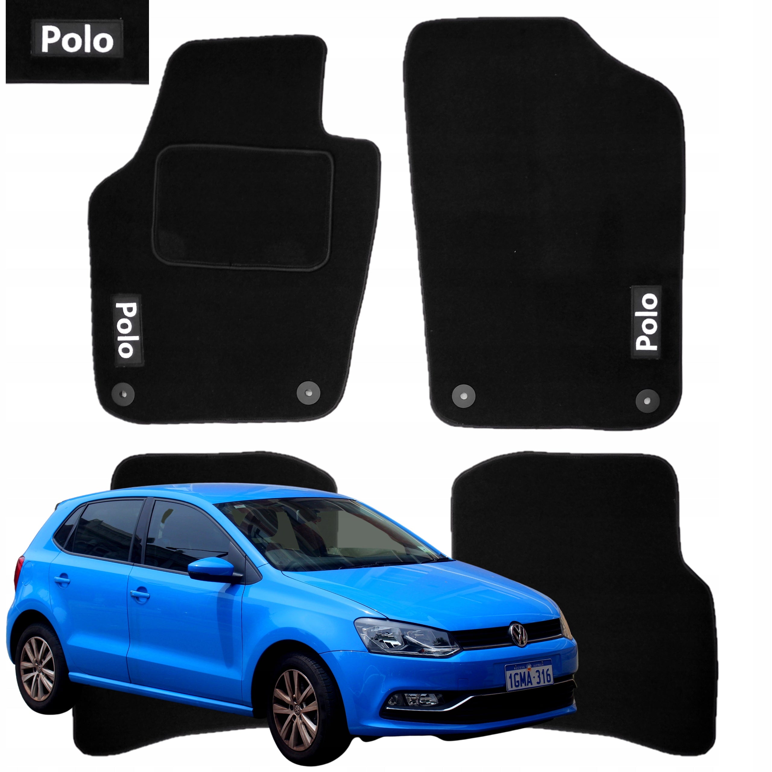 Velour Rugs for Volkswagen Polo 6R 2009-2017 mats for car EMBROIDERY B