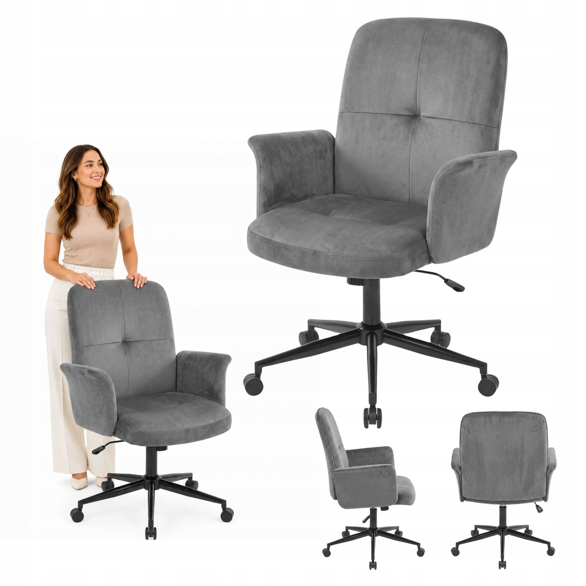 Velour Swivel Chair For Office On Wheels Adjustable Modern Office