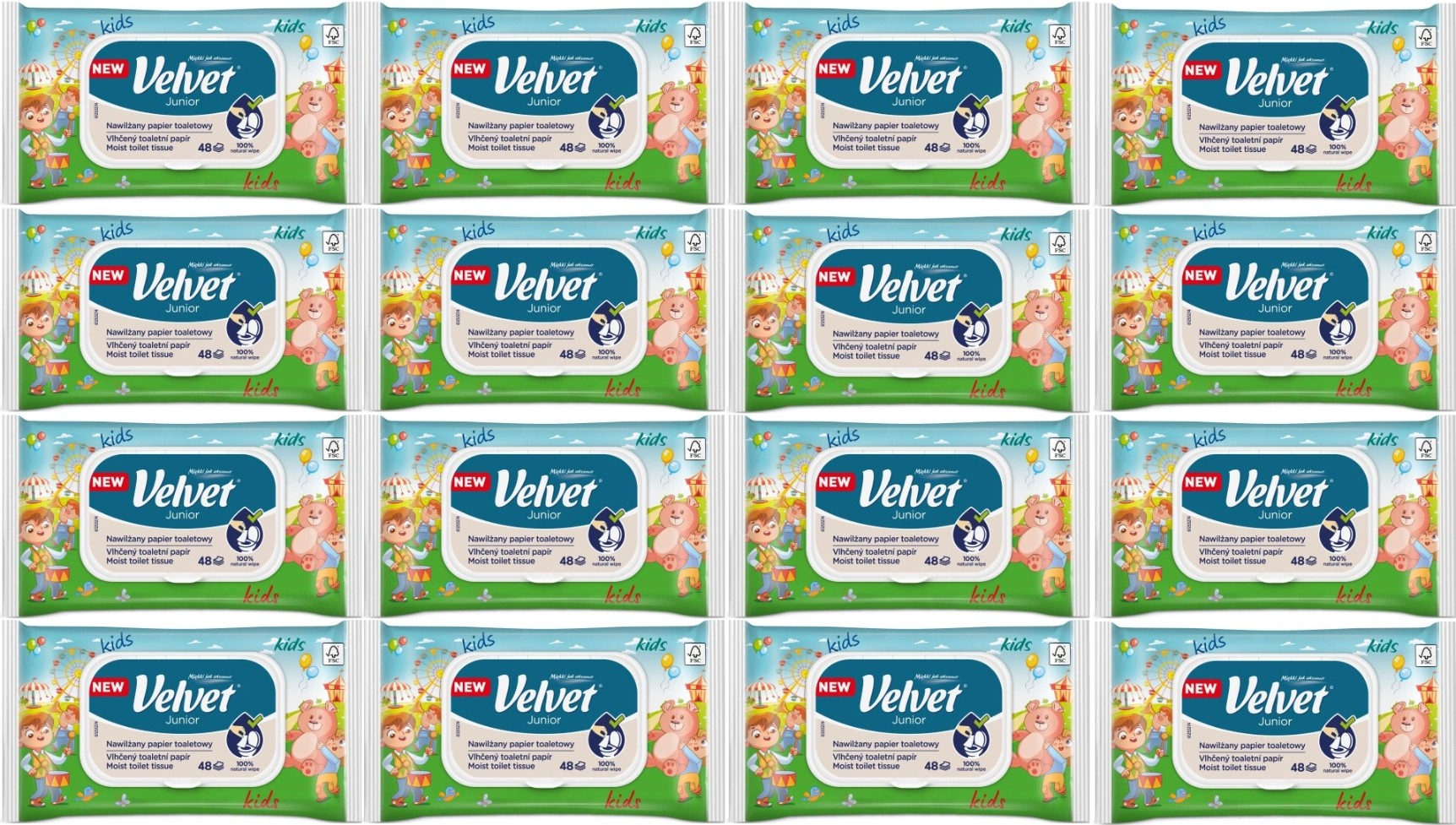 Velvet Junior wet wipes wet paper SET 16 x 48 pcs.