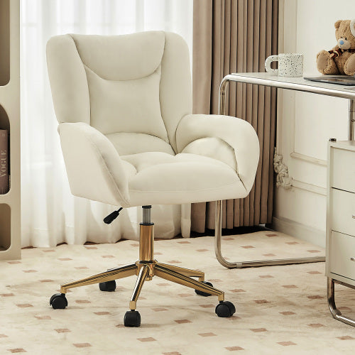 Velvet Office Chair, Height Adjustable Swivel, Gold Base, Wheels
