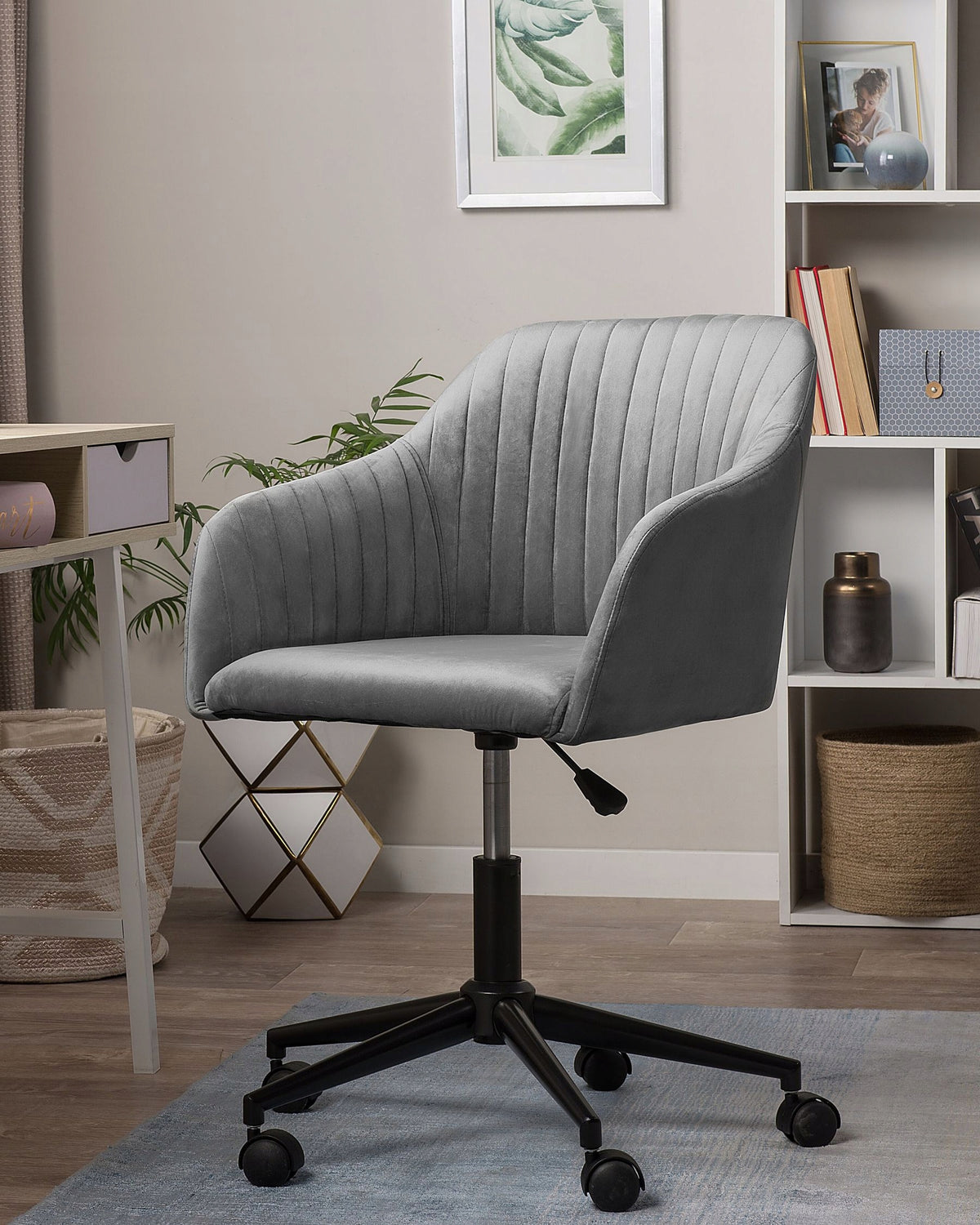 Velvet Swivel Office Chair Grey Packaging status original