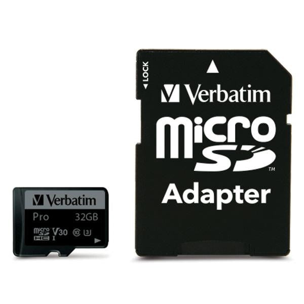 Verbatim microSD card 32GB + adapterPro U3 black/black 47041 Manufacturer Verbatim