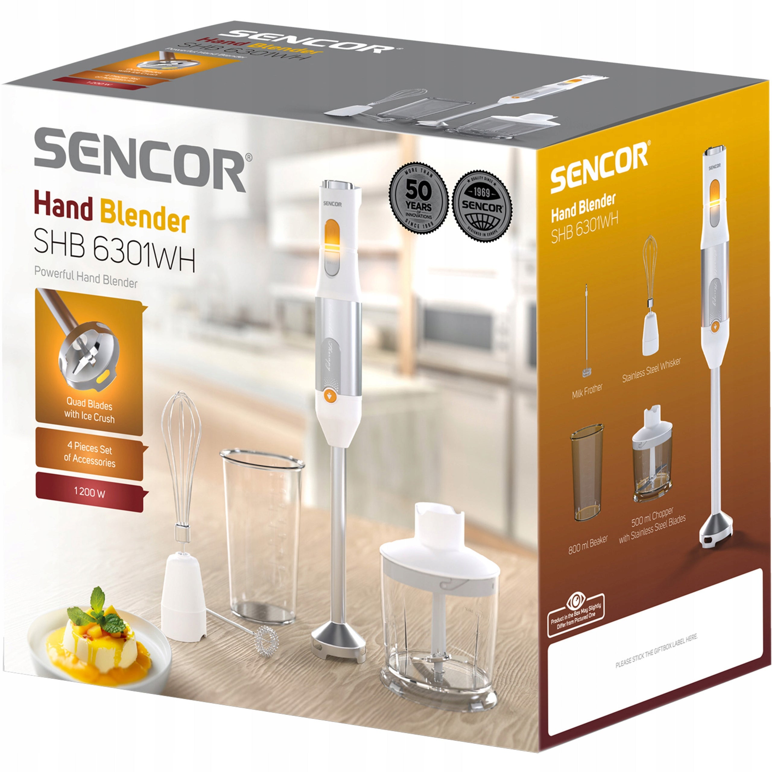 Vertical Hand Blender Sencor SHB 6301WH 5w1 1200W STAINLESS STEEL White Packaging status original