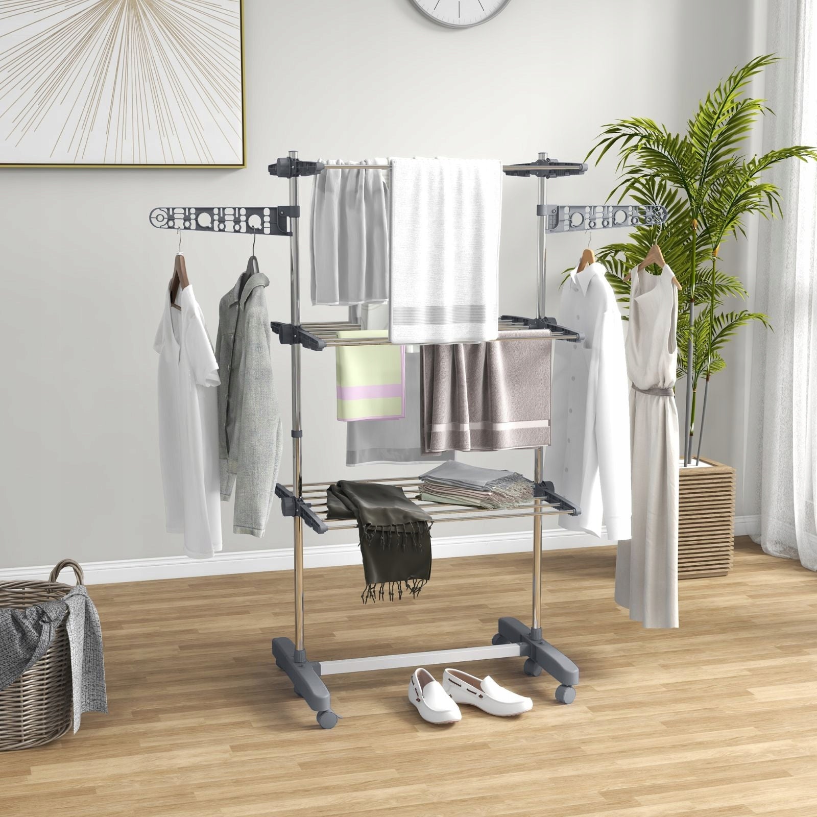 Vertical Laundry Dryer 3 Levels Wheels Folding Steel Grey Brand no brand