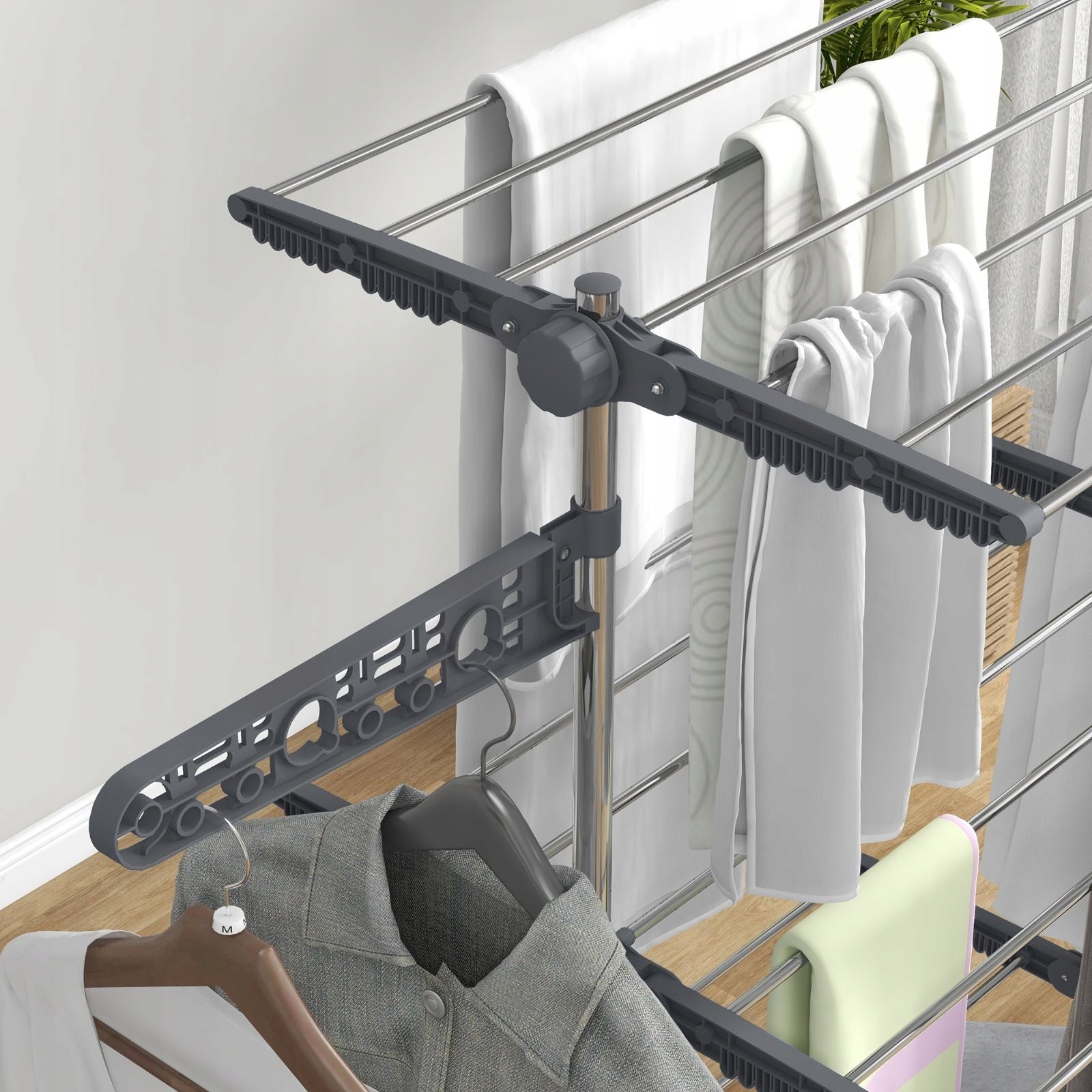 Vertical Laundry Dryer 3 Levels Wheels Folding Steel Grey EAN (GTIN) 4932106161070