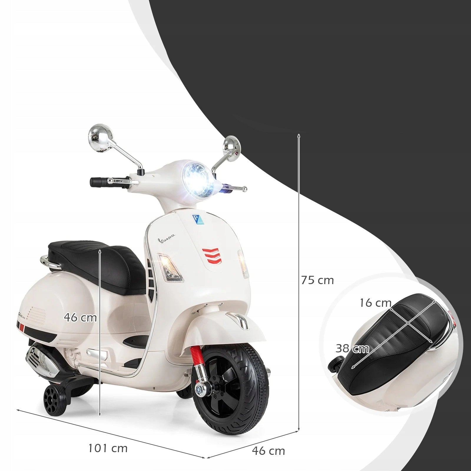 Vespa Electric Motor Scooter for Kids Battery License White Packaging status original