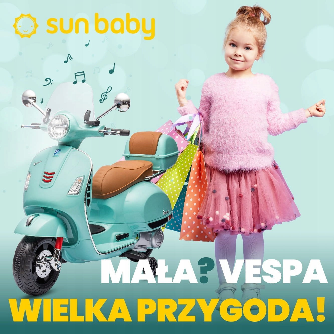 Vespa battery-operated scooter Ride-on for children with trunk turquoise MAXI Manufacturer code J04.018.0.1
