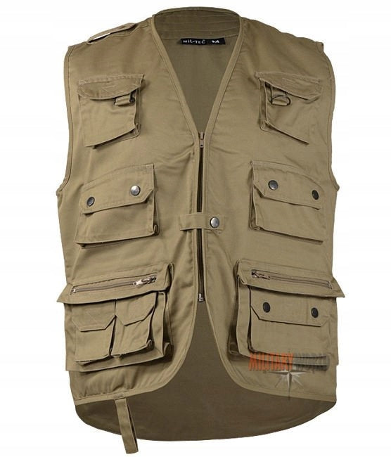 Vest Hunting Fishing Vest Mil-Tec Khaki 4XL Color brown
