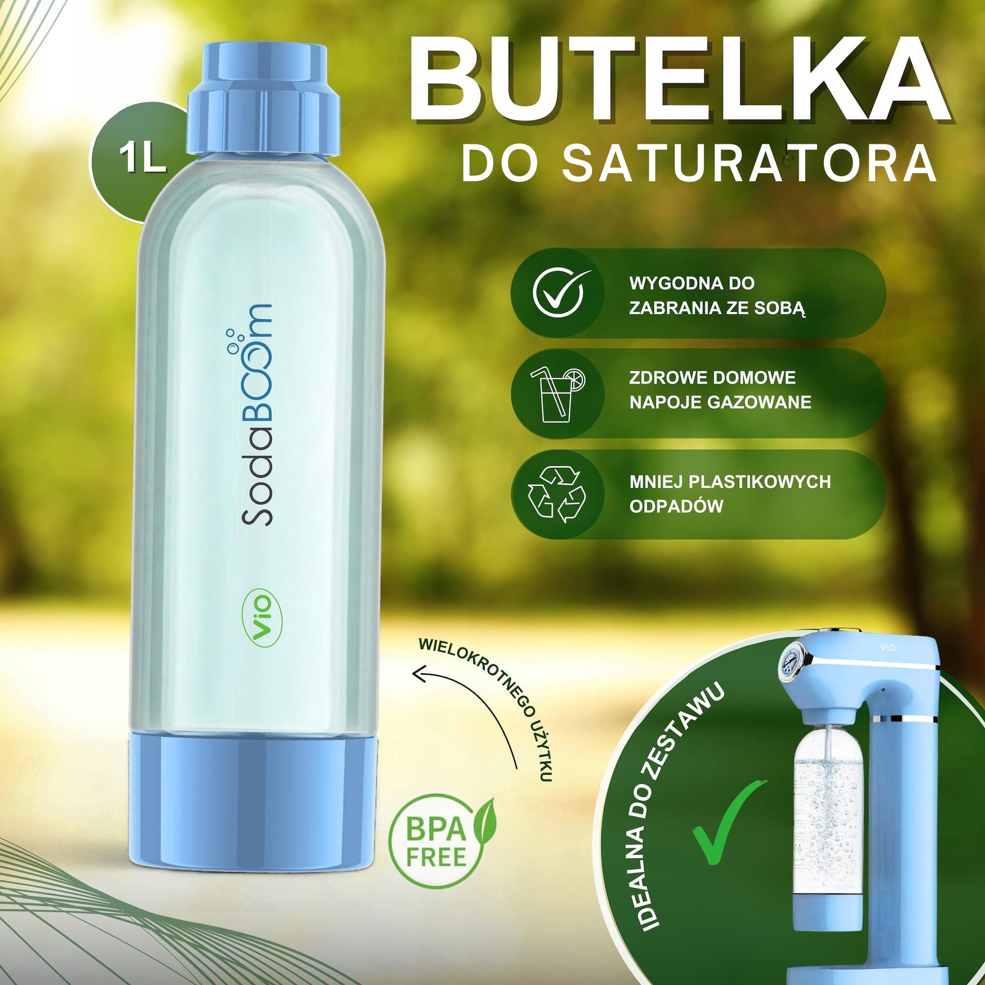 ViO SodaBoom SD-7006 Saturator Bottle - Reusable 1 Liter, Bluemarine Packaging status original