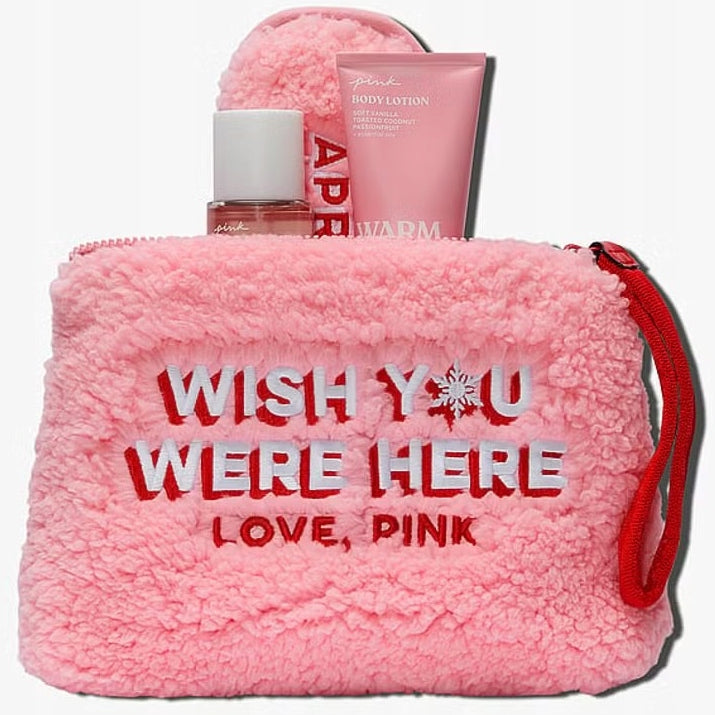 Victoria's Secret PINK Warm&Cozy Cosmetic Bag Set Mist Lotion Mask Packaging status original