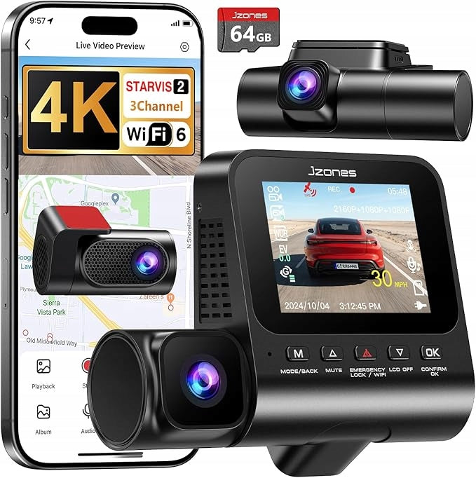 Video Recorder 3CH 4K STARVIS 2 HDR WiFi 6 GPS + 64GB Card Parking 24h