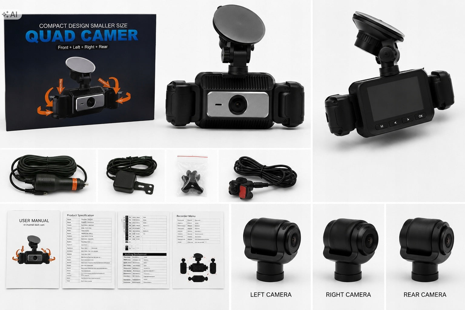 Video Recorder 4 CAMERAS 360° 1080P 4CH Full HD Car Camera