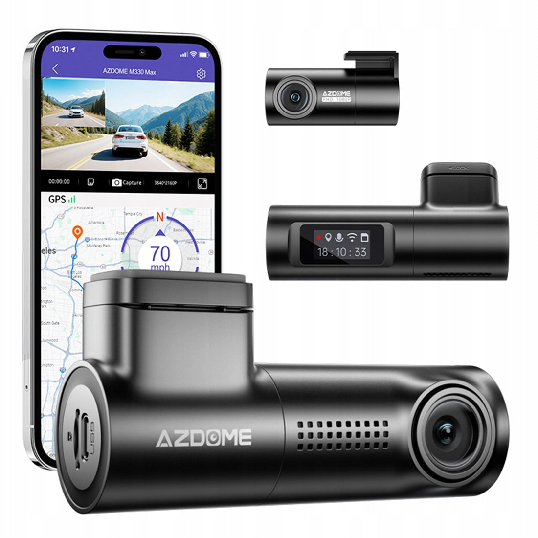 Video Recorder Car Camera 4K 2CH WiFi GPS AZDOME M330 Max