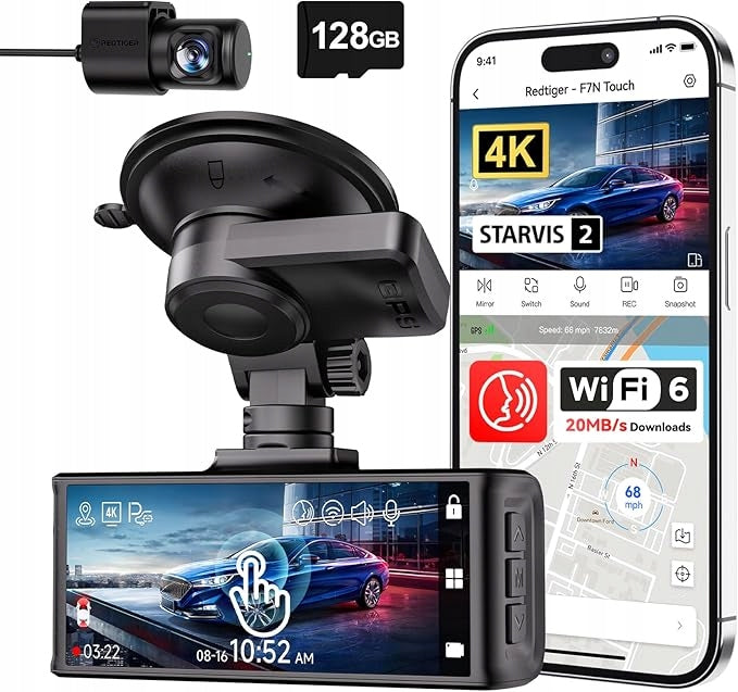 Video Recorder REDTIGER F7NT 4K Dual Dash Cam 128GB Touch Screen GPS