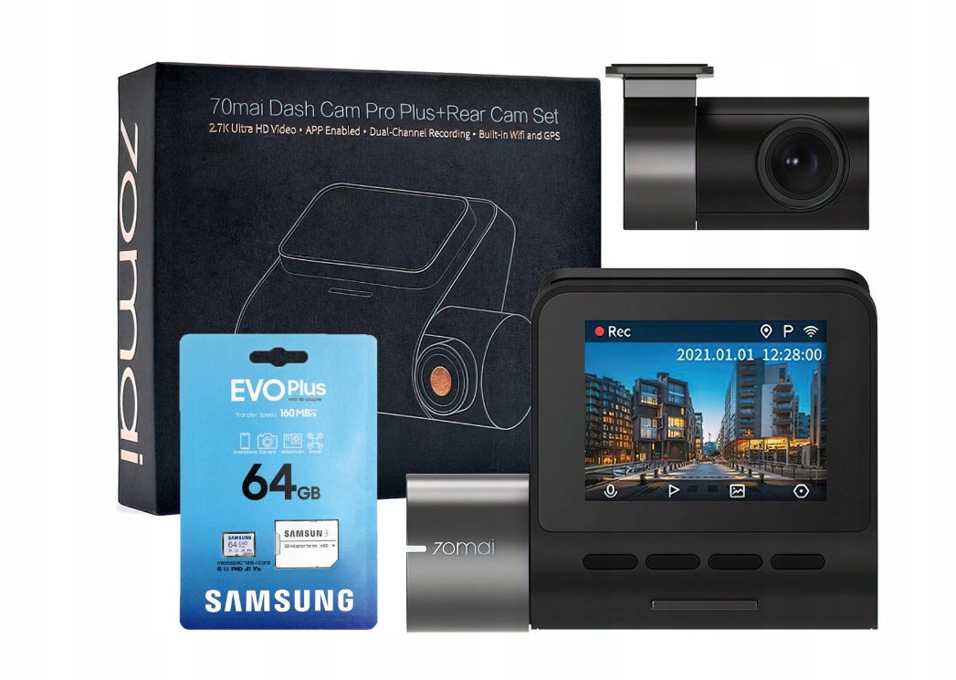 Video recorder 70mai A500S with rear camera RC06 + Samsung 64GB card
