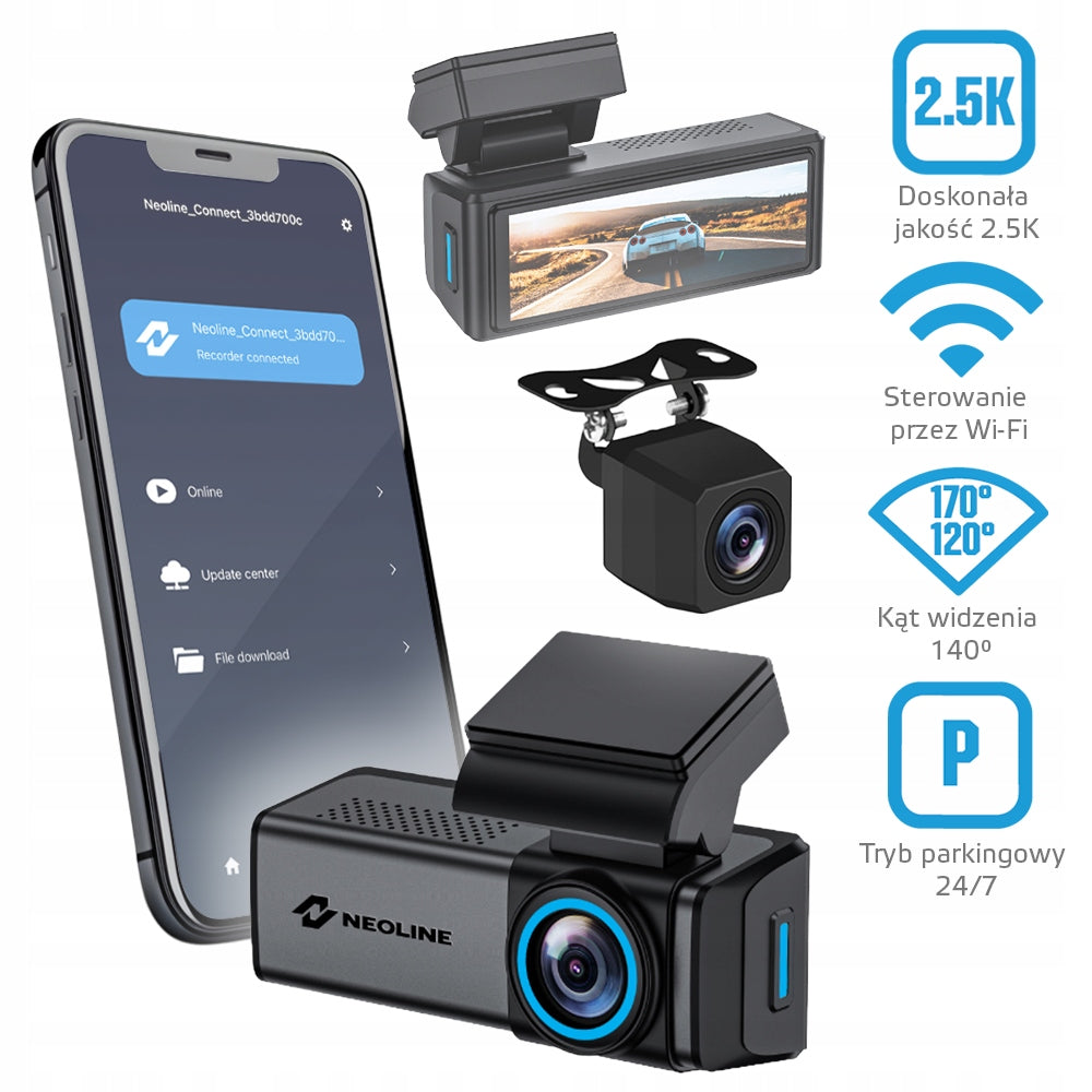 Video recorder NEOLINE FLASH 2K DUAL rear camera in WiFi + HDR + G-sensor