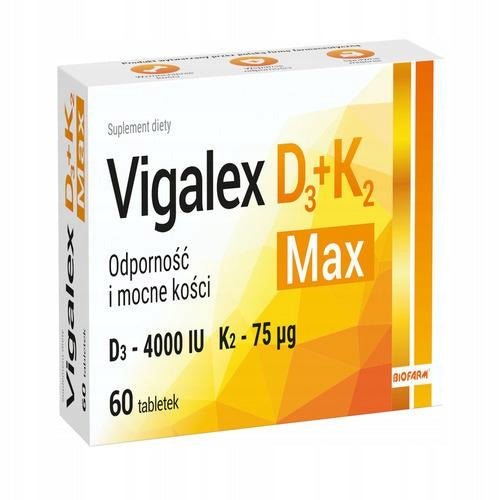 Vigalex D3+K2 Max, vitamins D3 and K2, immunity, bones, 60 tabl.