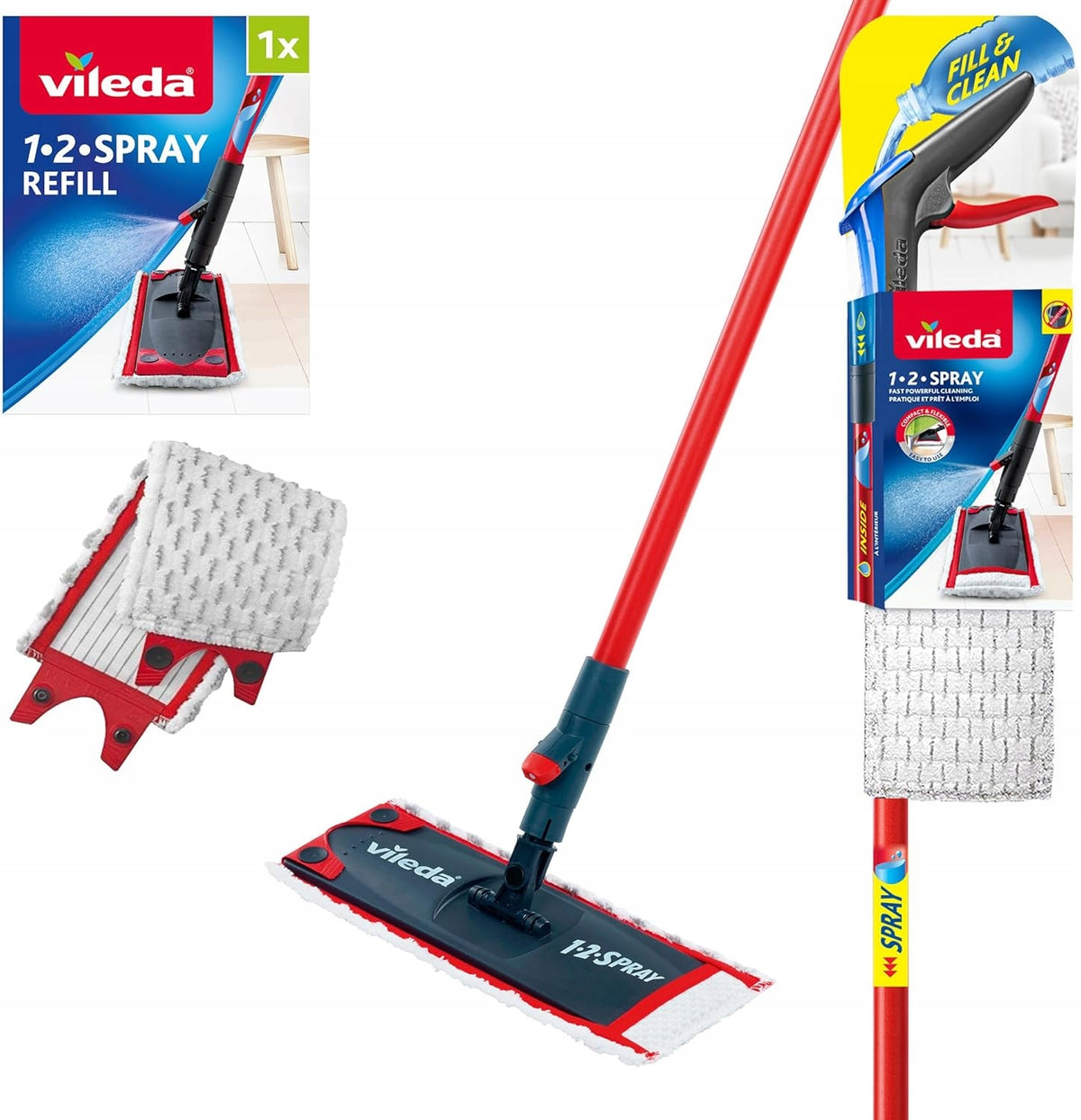 Vileda 1-2 Mop Flat Microfiber Additional Cartridge Hard Surfaces