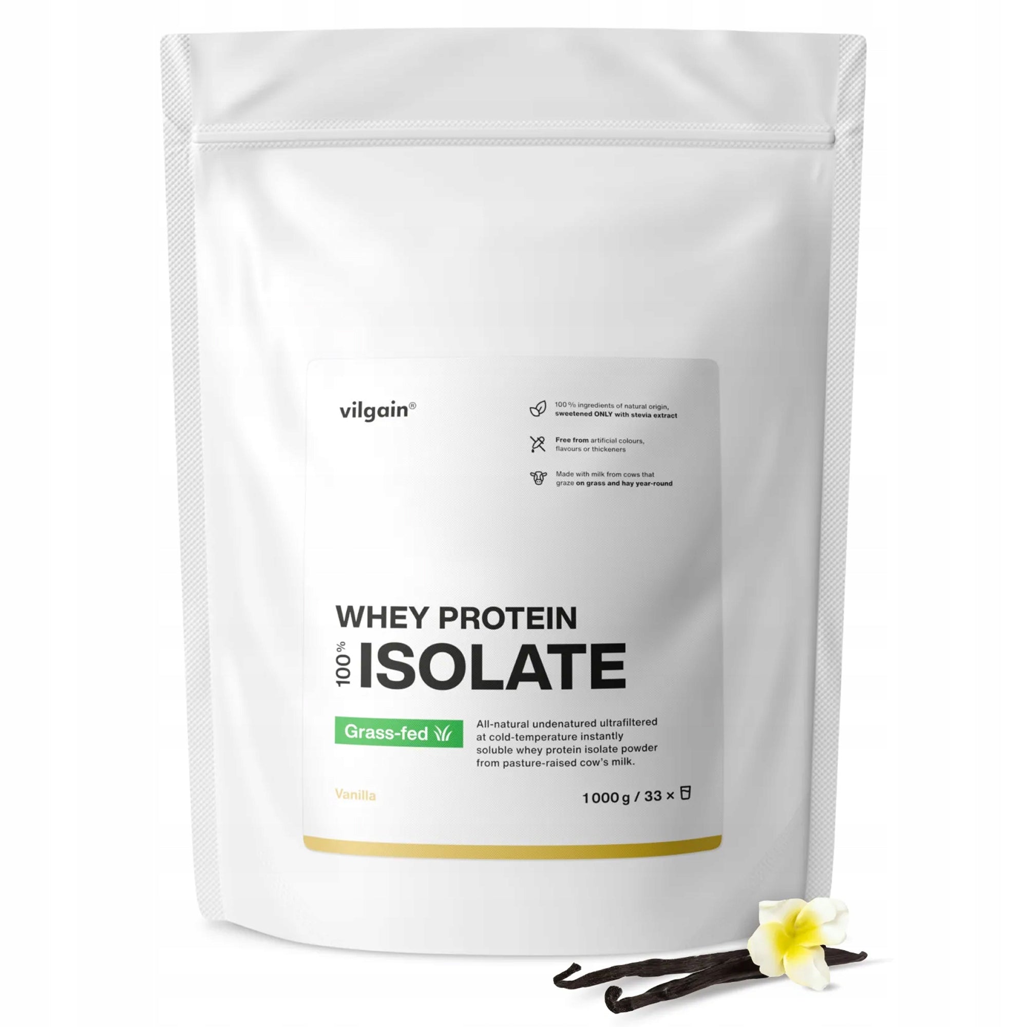 Vilgain Grass-Fed Vanilla Protein Isolate 1000 g Expiration date not specified