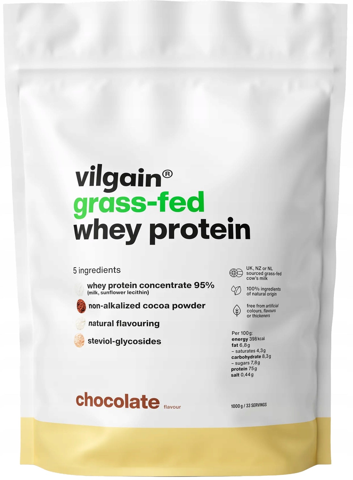 Vilgain Grass Fed Whey Protein CHOCOLATE Protein Conditioner with Cow Milk 1kg