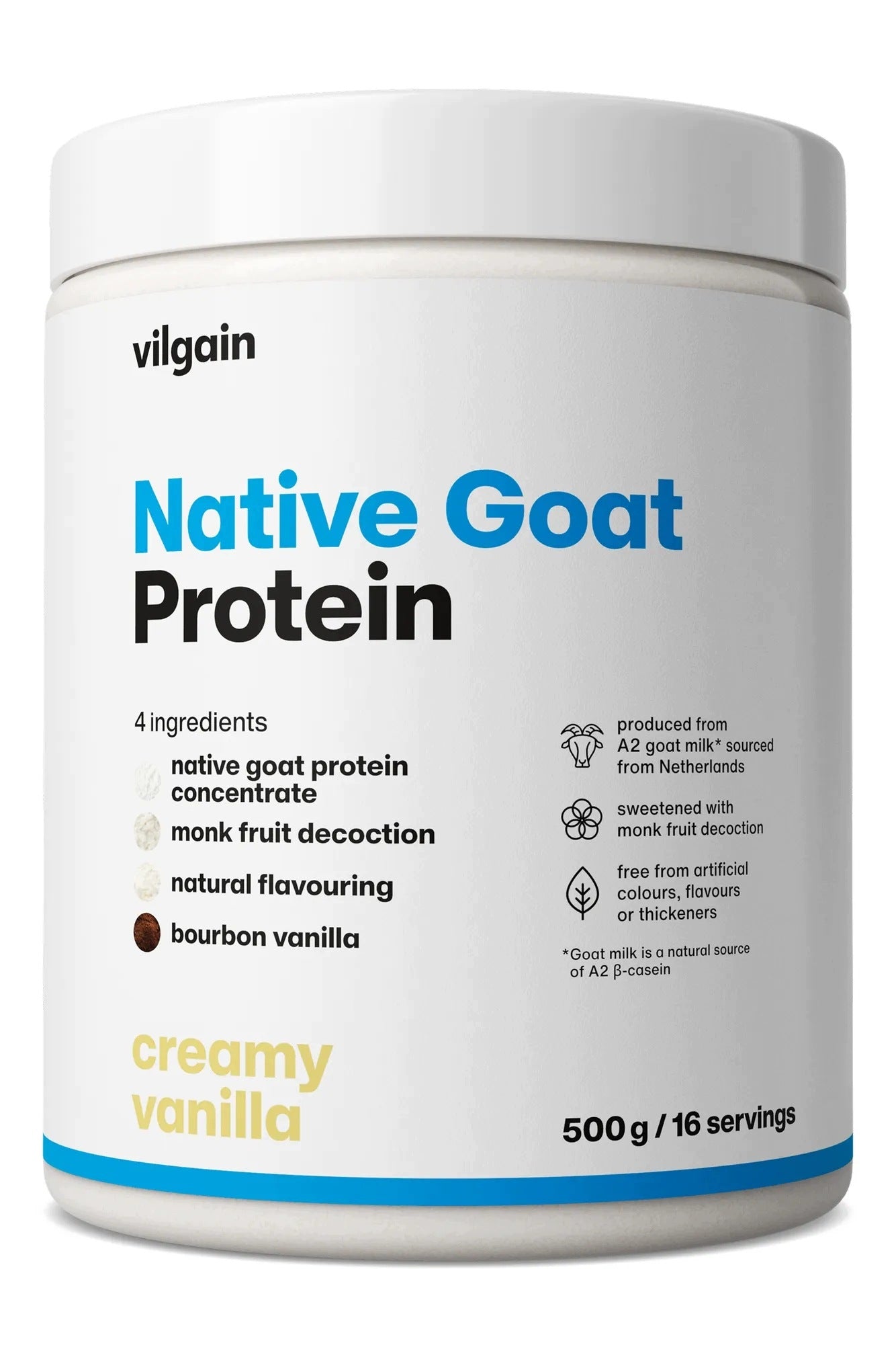Vilgain Native Goat protein native goat protein with casein A2 500 g vanilla
