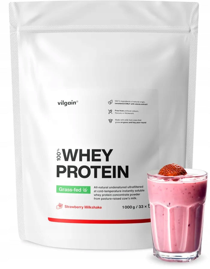 Vilgain PROTEIN SUPPLEMENT FROM MILK OF GRASS-FED COWS, Strawberry, 1 kg Expiration date not specified