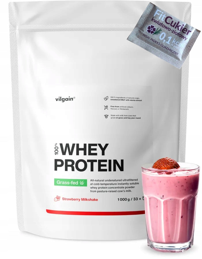 Vilgain PROTEIN SUPPLEMENT FROM MILK OF GRASS-FED COWS, Strawberry, 1 kg