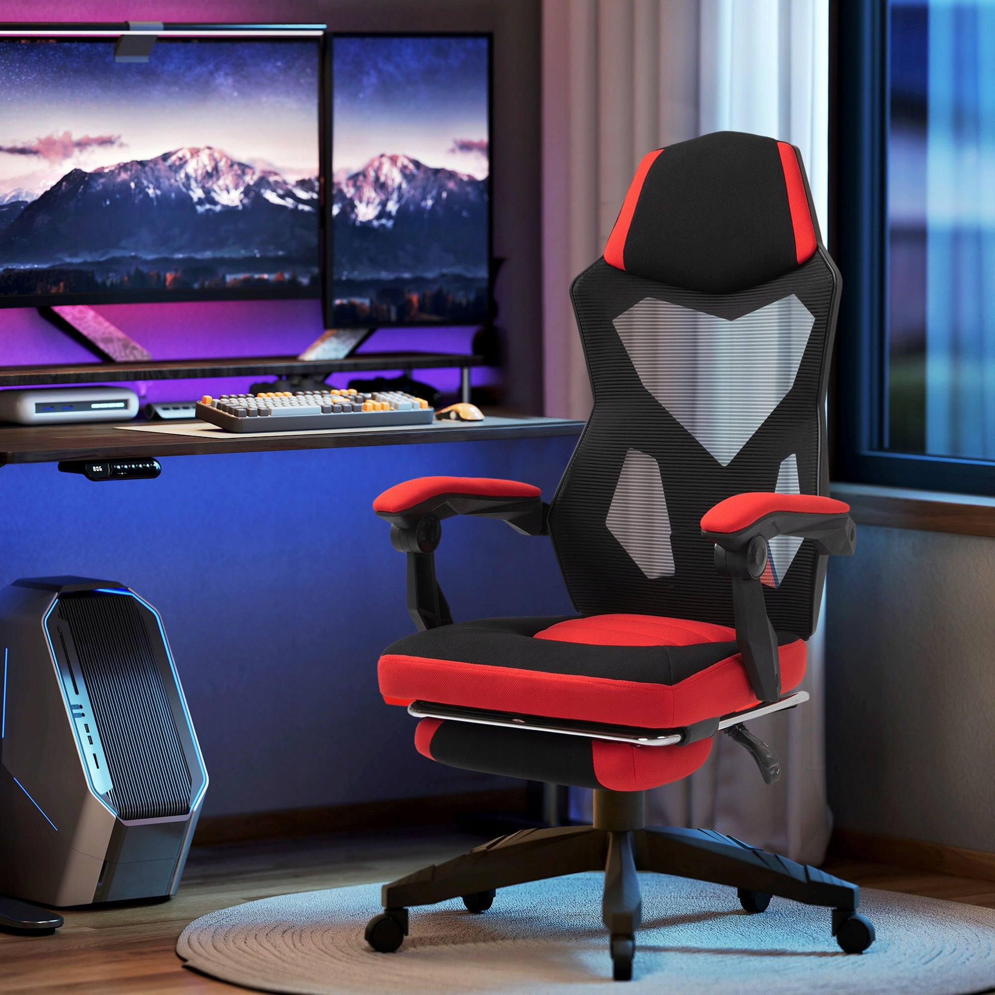 Vinsetto Ergonomic swivel office chair with footrest, mesh, Red Packaging status original