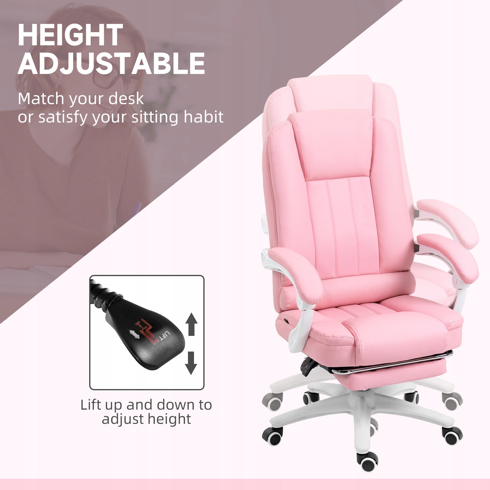 Vinsetto Office chair with footrest, reclining function, height adjustment Furniture depth 68 cm