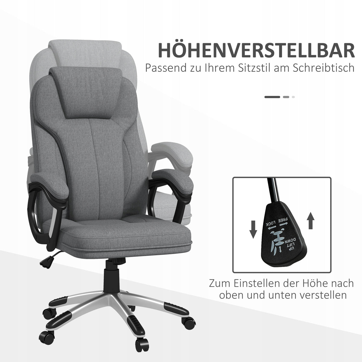 Vinsetto Office chair with rocking function, grey linen Furniture depth 75 cm